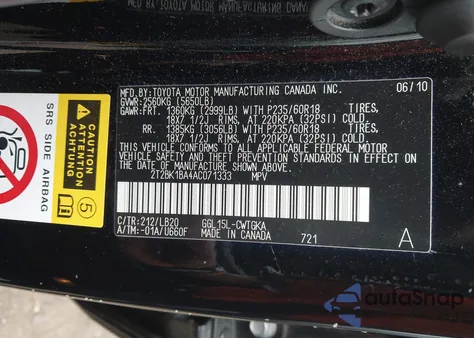 2010 Lexus Rx 350 из США, поврежденный, VIN 2T2BK1BA4AC071333